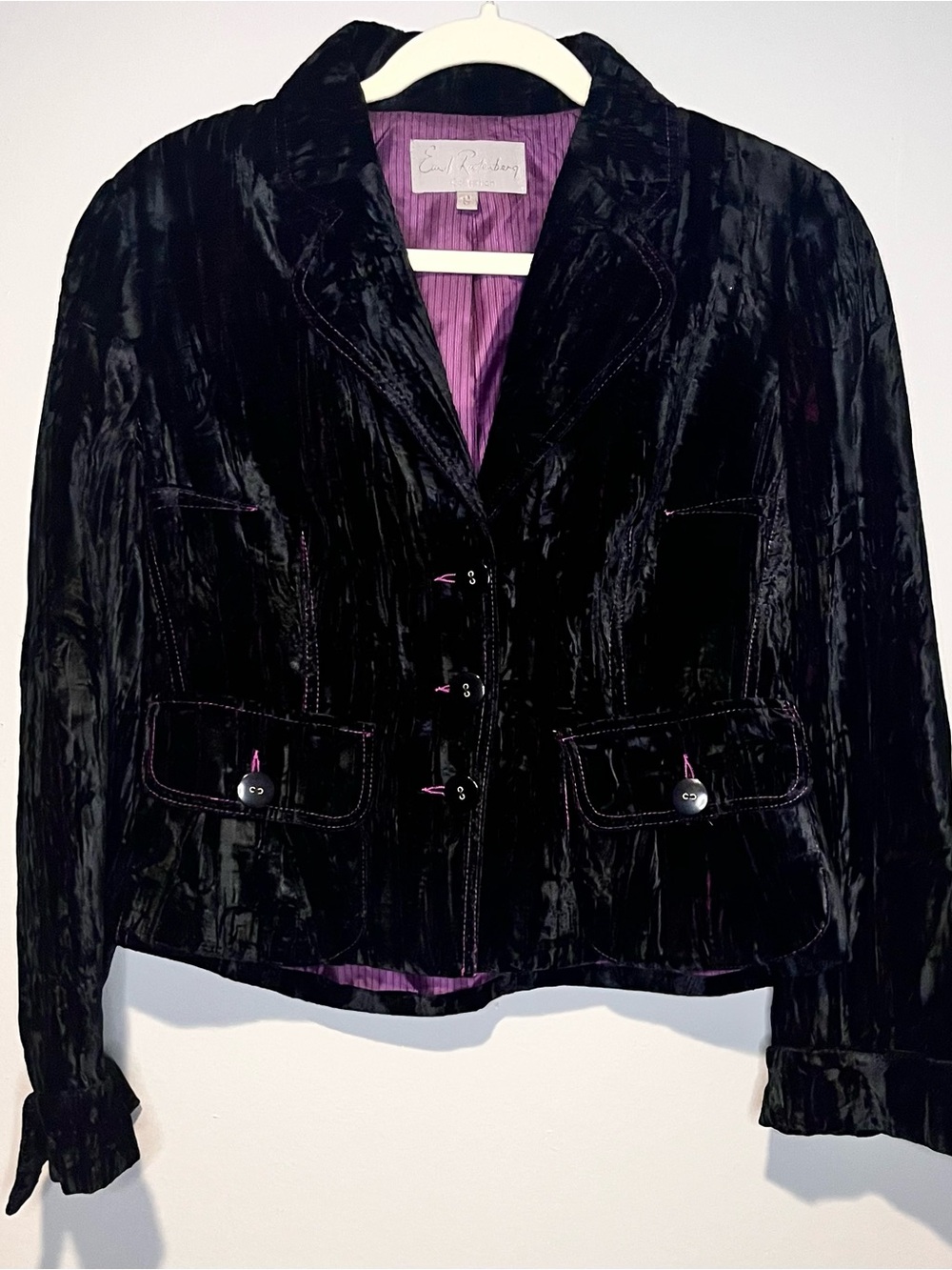 Vintage 90’s WhimsyGoth Emil Rutenberg Crushed Velvet Blazer Purple Liner/Trim